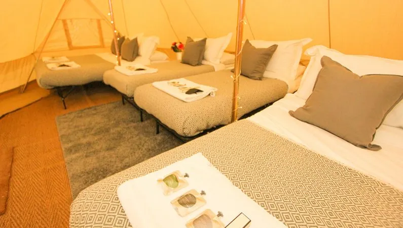 A photograph of the interior of the deluxe emperor, a premium accommodation option at Lost Village.