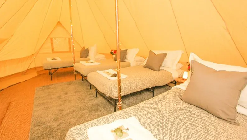 A photograph of the interior of the deluxe emperor, a premium accommodation option at Lost Village.