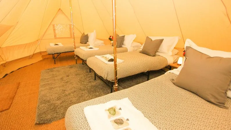 A photograph of the interior of the deluxe emperor, a premium accommodation option at Lost Village.