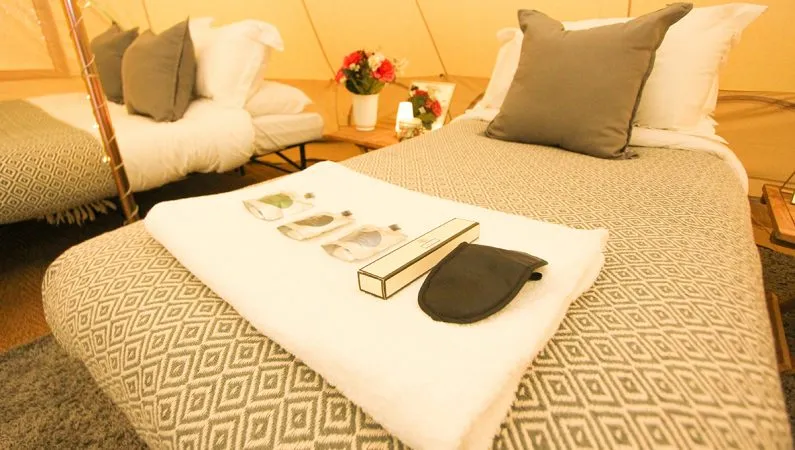 A photograph of the interior of the deluxe emperor, a premium accommodation option at Lost Village.