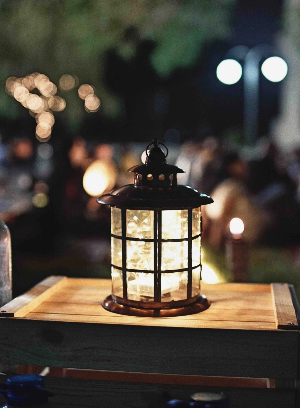 A photograph of a camping lamp at Lost Village.