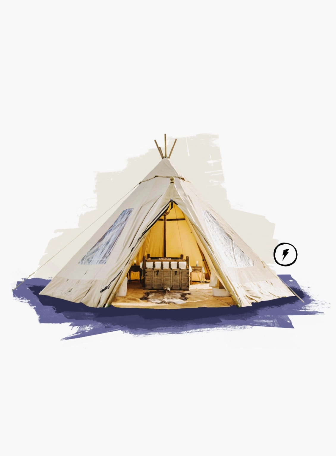 An illustration of the ultimate tipi, a premium accommodation option at Lost Village.